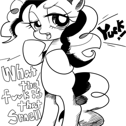 Size: 800x800 | Tagged: safe, artist:marihico, pinkie pie, earth pony, pony, monochrome, pixiv, solo, vulgar