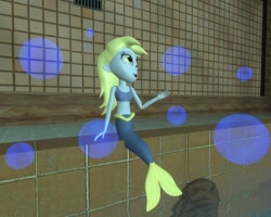 Size: 1280x1024 | Tagged: safe, artist:meltingman234, derpy hooves, mermaid, equestria girls, 3d, belly button, blue underwear, bra, clothes, crop top bra, mermaidized, midriff, solo, species swap, underwear