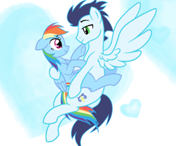 Size: 982x814 | Tagged: safe, artist:millerrachel, derpibooru import, rainbow dash, soarin', pegasus, pony, base used, female, male, shipping, soarindash, straight