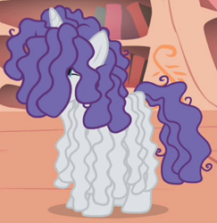 Size: 319x328 | Tagged: safe, screencap, rarity, pony, unicorn, bridle gossip, dreadlocks, female, hairity, mare, outfit catalog, solo