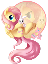 Size: 2121x2828 | Tagged: safe, artist:xnightmelody, part of a set, angel bunny, fluttershy, pegasus, pony, redraw, simple background, solo, transparent background, zoom layer