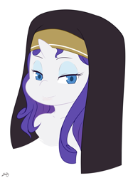 Size: 955x1280 | Tagged: safe, artist:zoarity, rarity, pony, unicorn, bust, colored pupils, nun, nun rarity, portrait, simple background, solo, white background