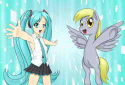 Size: 1920x1302 | Tagged: safe, artist:aethersly, derpy hooves, crossover, hatsune miku, vocaloid