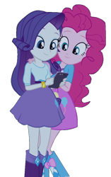 Size: 601x955 | Tagged: safe, artist:abtoons, edit, screencap, pinkie pie, rarity, equestria girls, perfect day for fun, rainbow rocks, balloon, boots, clothes, cropped, high heel boots, iphone, jewelry, skirt