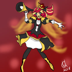 Size: 1024x1024 | Tagged: safe, artist:goldhajik, sunset shimmer, equestria girls, alternate costumes, alternate hairstyle, solo, yugioh card, yugioh card maker