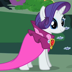 Size: 284x284 | Tagged: safe, screencap, rarity, pony, unicorn, secret of my excess, cape, clothes, outfit catalog, solo