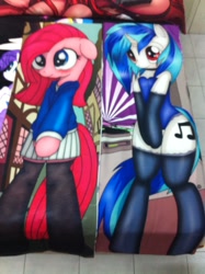 Size: 1936x2592 | Tagged: safe, dj pon-3, pinkie pie, vinyl scratch, earth pony, pony, unicorn, duo, female, mare, pillow