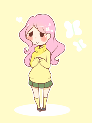 Size: 1548x2064 | Tagged: safe, artist:hummynya, fluttershy, human, chibi, clothes, humanized, solo, sweatershy