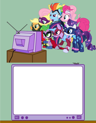 Size: 1200x1534 | Tagged: safe, derpibooru import, applejack, fluttershy, humdrum, pinkie pie, rainbow dash, rarity, spike, twilight sparkle, twilight sparkle (alicorn), alicorn, dragon, earth pony, pegasus, pony, unicorn, power ponies (episode), exploitable meme, female, mane six, mare, meme, obligatory pony, power ponies, superhero, template, tv meme