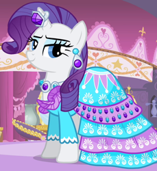 Size: 612x668 | Tagged: safe, screencap, rarity, pony, unicorn, simple ways, clothes, dress, outfit catalog, solo