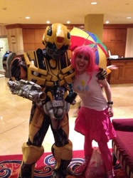 Size: 320x427 | Tagged: safe, pinkie pie, anime usa, bumblebee, cosplay, irl, photo, transformers