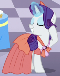 Size: 402x511 | Tagged: safe, screencap, rarity, pony, unicorn, rarity investigates, clothes, dress, magic, outfit catalog, solo