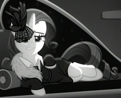 Size: 551x448 | Tagged: safe, screencap, rarity, pony, unicorn, rarity investigates, clothes, costume, detective, draw me like one of your french girls, noir, outfit catalog, solo