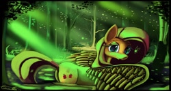 Size: 1220x654 | Tagged: safe, artist:auroriia, fluttershy, pegasus, pony, female, forest, mare, solo