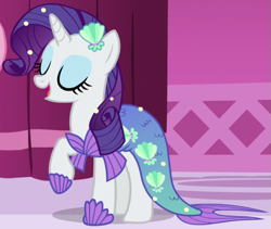Size: 711x600 | Tagged: safe, screencap, rarity, merpony, pony, unicorn, scare master, clothes, costume, outfit catalog, solo