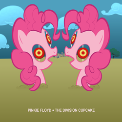 Size: 3000x3000 | Tagged: safe, artist:purpletinker, pinkie pie, earth pony, pony, album cover, female, hipgnosis, mare, parody, pink floyd, ponified, ponified album cover, solo, the division bell