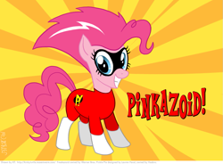 Size: 969x712 | Tagged: safe, artist:kturtle, pinkie pie, earth pony, pony, alternate hairstyle, clothes, cosplay, costume, crossover, cute, diapinkes, freakazoid, mask, pinkazoid, solo