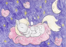 Size: 3476x2488 | Tagged: safe, artist:catching-fireflight, derpy hooves, cloud, sleeping, solo, traditional art