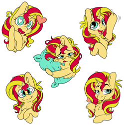 Size: 1164x1169 | Tagged: safe, artist:cutepencilcase, sunset shimmer, pony, unicorn, equestria girls, commission, cute, female, heart, heart eyes, mare, pillow, shimmerbetes, simple background, sleepy, solo, sticker, telegram, telegram sticker, white background, wingding eyes