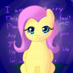 Size: 1800x1800 | Tagged: safe, fluttershy, pegasus, pony, crying, depressed, disembodied thoughts, purple, sad, solo, sorry