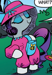 Size: 373x531 | Tagged: safe, idw, rarity, pony, unicorn, spoiler:comic, beekeeper, clothes, costume, outfit catalog, solo