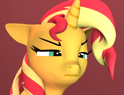 Size: 1398x1080 | Tagged: safe, artist:ponytaku, sunset shimmer, pony, unicorn, 3d, eyebrows, female, floppy ears, mare, source filmmaker, thinking