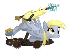 Size: 1436x1012 | Tagged: safe, artist:koronkorak, derpy hooves, food, muffin, solo, trebuchet