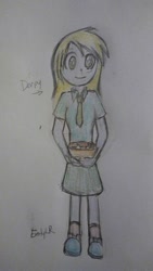 Size: 400x711 | Tagged: safe, artist:everlytheblackrabbit, derpy hooves, equestria girls, food, muffin, solo, traditional art