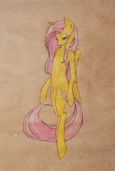 Size: 2358x3508 | Tagged: safe, artist:skrapbox, fluttershy, pegasus, pony, semi-anthro, simple background, solo, traditional art