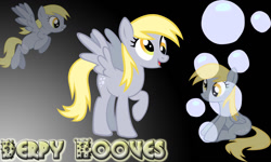 Size: 1280x768 | Tagged: safe, artist:lonexwolfxdemon, derpy hooves, pegasus, pony, blonde mane, female, gray coat, mare, solo, wallpaper, wings