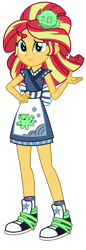 Size: 1500x4378 | Tagged: safe, artist:sketchmcreations, sunset shimmer, eqg summertime shorts, equestria girls, good vibes, apron, clothes, commission, converse, hand on hip, happi, raised arm, shoes, simple background, smiling, sneakers, sunset sushi, transparent background, uniform, vector