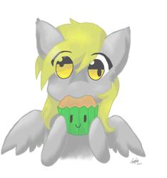 Size: 1024x1092 | Tagged: safe, artist:foxybae, derpy hooves, eating, food, muffin, solo