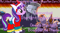 Size: 1024x576 | Tagged: safe, edit, editor:mega-poneo, starlight glimmer, pony, armor, clothes, costume, megaman, megaman zero, omega zero, remix, solo