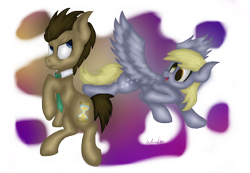 Size: 1952x1351 | Tagged: safe, artist:whosskylar, derpy hooves, doctor whooves, pegasus, pony, blonde, blonde mane, blonde tail, blue eyes, female, golden eyes, gray coat, mare, wings