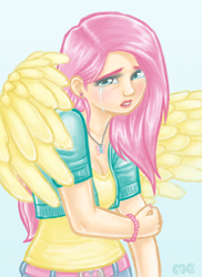 Size: 656x900 | Tagged: safe, artist:mcponyponypony, fluttershy, human, crying, humanized, sad, solo