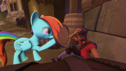 Size: 1024x576 | Tagged: safe, derpibooru import, rainbow dash, human, pony, 3d, crossover, gmod, scout, team fortress 2