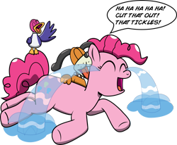 Size: 2779x2288 | Tagged: safe, artist:saburodaimando, pinkie pie, dog, earth pony, pony, duck hunt, laughing, ocular gushers, super smash bros., tickling