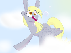 Size: 1024x768 | Tagged: safe, artist:unitress, derpy hooves, cloud, flying, solo