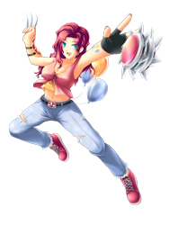 Size: 922x1229 | Tagged: safe, artist:yatonokami, pinkie pie, human, alternative cutie mark placement, armpits, belly button, claws, cleavage, clothes, commission, cutie mark, dual wield, fantasy class, female, humanized, midriff, nail polish, simple background, transparent background, weapon, yo-yo