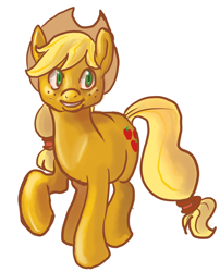 Size: 900x1115 | Tagged: safe, artist:checkers, applejack, earth pony, pony, raised hoof, simple background, solo