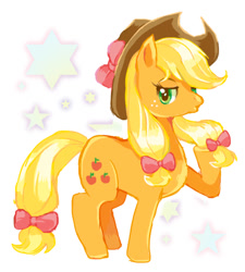 Size: 600x668 | Tagged: safe, artist:fuyuse leka, applejack, earth pony, pony, bow, pigtails, pixiv, solo