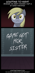 Size: 960x2000 | Tagged: safe, artist:terminuslucis, derpy hooves, pegasus, pony, comic:adapting to night, comic:adapting to night: revenge on derpy hooves, comic, solo, this will not end well, underp, wall writing