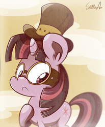 Size: 1230x1490 | Tagged: safe, artist:slitherpon, derpibooru import, twilight sparkle, pony, goggles, hat, solo, steampunk, top hat, univotn