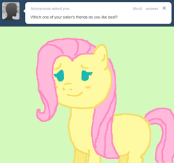 Size: 642x601 | Tagged: safe, fluttershy, pegasus, pony, ask, ask sweetie belle, solo, tumblr