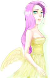 Size: 750x1150 | Tagged: safe, artist:malamilje, fluttershy, human, butt wings, humanized, pixiv, solo, winged humanization