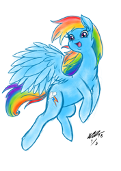 Size: 3508x4961 | Tagged: safe, artist:malino555, derpibooru import, rainbow dash, pegasus, pony, flying, simple background, solo, white background