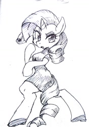 Size: 1024x1461 | Tagged: safe, artist:yajima, rarity, pony, unicorn, bipedal, clothes, dress, monochrome, solo, standing