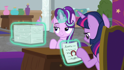 Size: 1280x720 | Tagged: safe, screencap, starlight glimmer, twilight sparkle, twilight sparkle (alicorn), alicorn, pony, sparkle's seven, paper