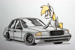 Size: 5184x3456 | Tagged: safe, artist:bumskuchen, derpy hooves, pegasus, pony, car, crown victoria, ford, solo, traditional art, vehicle