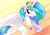 Size: 1792x1265 | Tagged: safe, artist:lamar_bone, derpibooru exclusive, princess celestia, alicorn, pony, looking back, open mouth, smiling, solo, spread wings